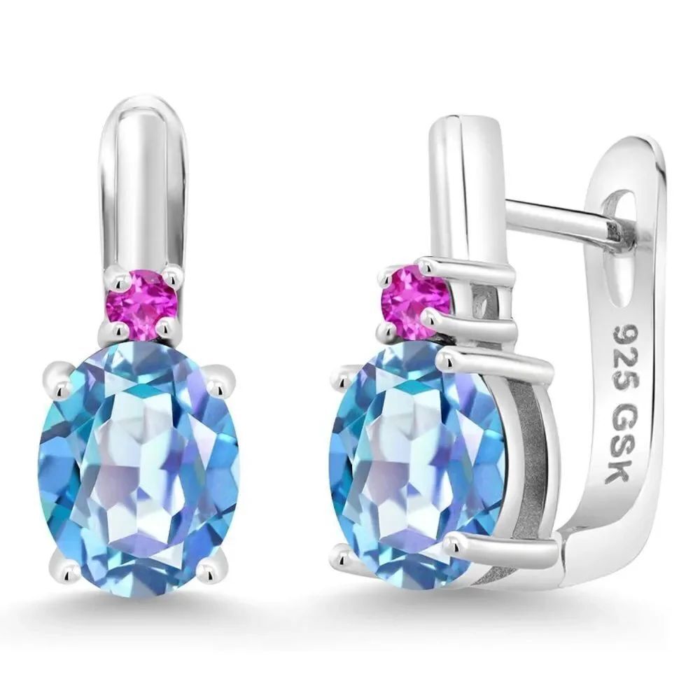 925 Sterling Silver 4.76Cttw Millennium Mystic Quartz and Pink Sapphire Earrings